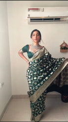 1 Min Bottle Green Soft Litchi Silk Stitched Readymade Saree - BONYHUBSAREE