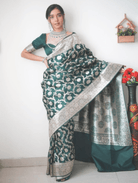1 Min Bottle Green Soft Litchi Silk Stitched Readymade Saree - BONYHUBSAREE