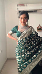 1 Min Bottle Green Soft Litchi Silk Stitched Readymade Saree - BONYHUBSAREE