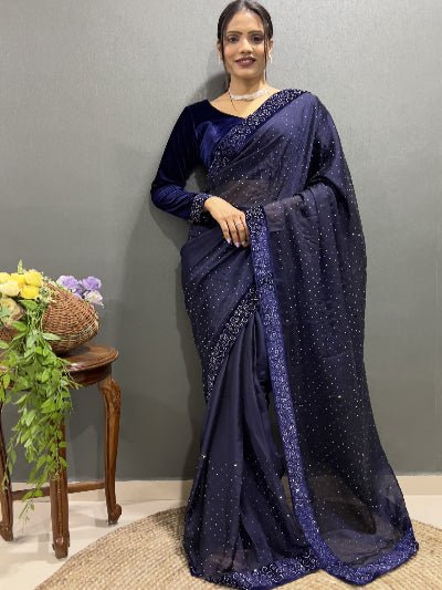 1 Min Designer Saree Readymade Saree With FREE Velvet Blouse - BONYHUBSAREE
