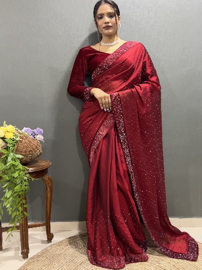 1 Min Designer Saree Readymade Saree With FREE Velvet Blouse - BONYHUBSAREE