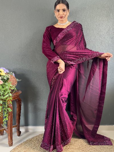 1 Min Designer Saree Readymade Saree With FREE Velvet Blouse - BONYHUBSAREE