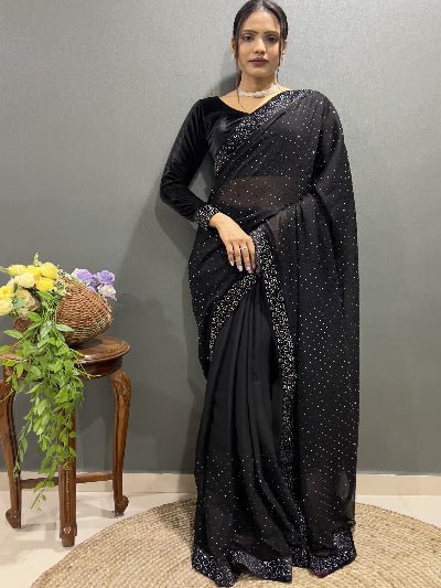 1 Min Designer Saree Readymade Saree With FREE Velvet Blouse - BONYHUBSAREE