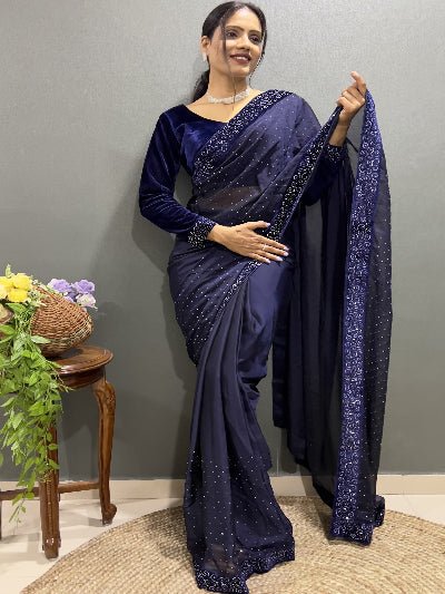 1 Min Designer Saree Readymade Saree With FREE Velvet Blouse - BONYHUBSAREE