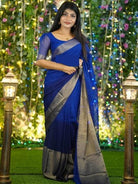 1 Min Electric Blue Chiffon Silk Stitched Readymade Saree - BONYHUBSAREE