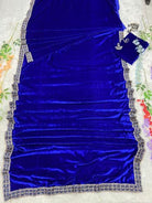 1 Min Electric Blue Velvet Stitched Readymade Saree - BONYHUBSAREE