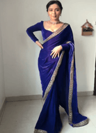 1 Min Electric Blue Velvet Stitched Readymade Saree - BONYHUBSAREE