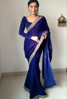 1 Min Electric Blue Velvet Stitched Readymade Saree - BONYHUBSAREE