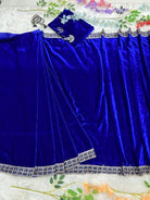 1 Min Electric Blue Velvet Stitched Readymade Saree - BONYHUBSAREE