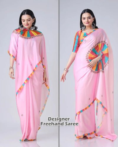 1 Min Free Hand Candy Pink Designer Ready To Wear Saree - BONYHUBSAREE