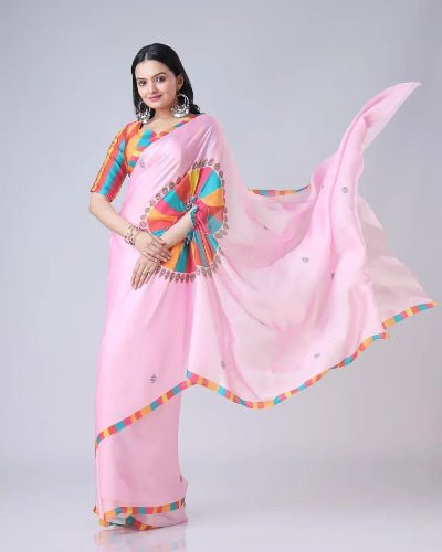 1 Min Free Hand Candy Pink Designer Ready To Wear Saree - BONYHUBSAREE