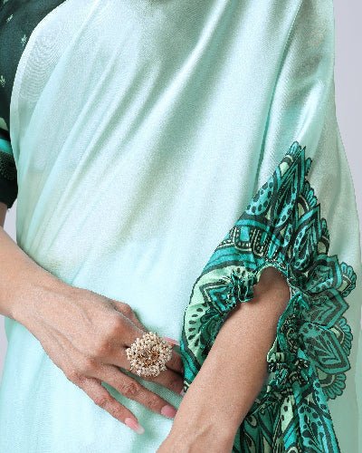 1 Min Free Hand Mint Green Designer Ready To Wear Saree - BONYHUBSAREE