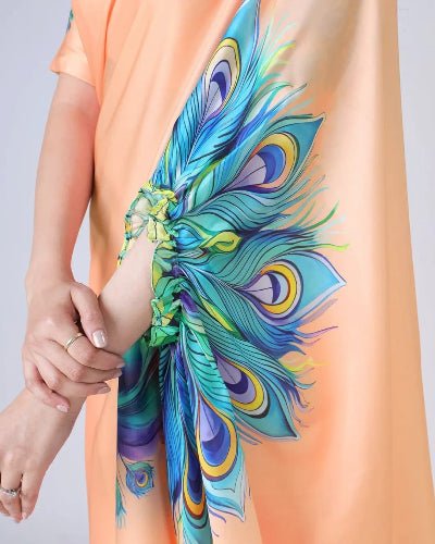 1 Min Free Hand Orange Digital Print Designer Ready To Wear Saree - BONYHUBSAREE