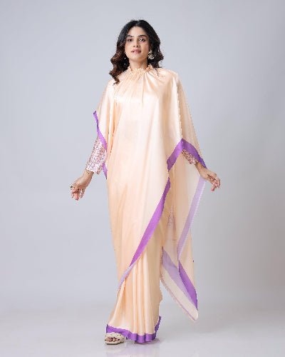 1 Min Free Hand Peach Designer Ready To Wear Saree - BONYHUBSAREE