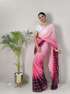 1 Min Georgette Embellished Foil Work Stitched Readymade Saree - BONYHUBSAREE