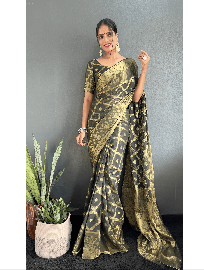 1 Min Green Georgette Bandhani Print Stitched Readymade Saree UK Next Day - BONYHUBSAREE