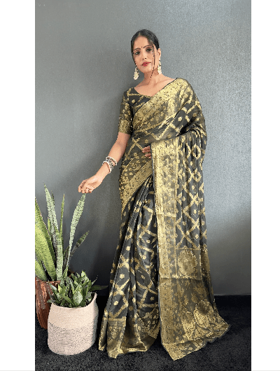 1 Min Green Georgette Bandhani Print Stitched Readymade Saree UK Next Day - BONYHUBSAREE