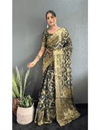 1 Min Green Georgette Bandhani Print Stitched Readymade Saree UK Next Day - BONYHUBSAREE