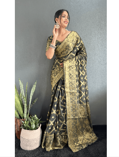 1 Min Green Georgette Bandhani Print Stitched Readymade Saree UK Next Day - BONYHUBSAREE