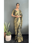 1 Min Green Georgette Bandhani Print Stitched Readymade Saree UK Next Day - BONYHUBSAREE