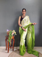 1 Min Green Shibori Print Ready To Wear Saree - BONYHUBSAREE