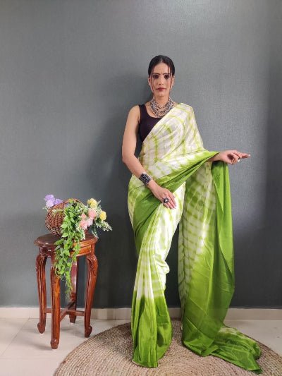 1 Min Green Shibori Print Ready To Wear Saree - BONYHUBSAREE