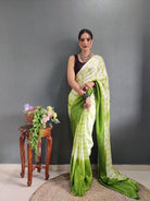 1 Min Green Shibori Print Ready To Wear Saree - BONYHUBSAREE