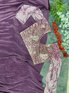 1 Min Lavender Embellished Crush Work Stitched Readymade Saree - BONYHUBSAREE