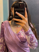 1 Min Lavender Embellished Crush Work Stitched Readymade Saree - BONYHUBSAREE