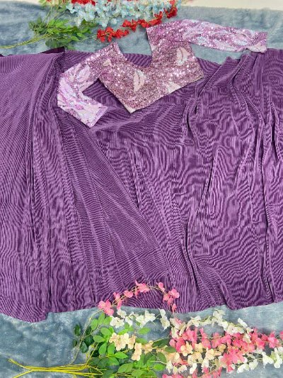1 Min Lavender Embellished Crush Work Stitched Readymade Saree - BONYHUBSAREE