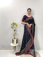 1 Min Linen Jute Silk Stitched Readymade Saree - BONYHUBSAREE