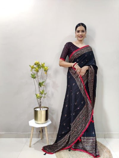 1 Min Linen Jute Silk Stitched Readymade Saree - BONYHUBSAREE