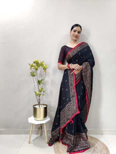1 Min Linen Jute Silk Stitched Readymade Saree - BONYHUBSAREE