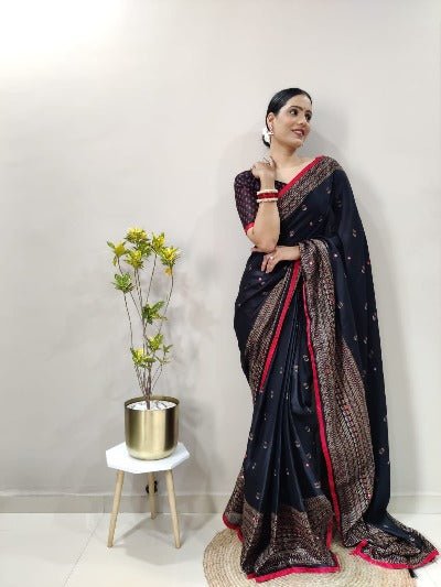 1 Min Linen Jute Silk Stitched Readymade Saree - BONYHUBSAREE