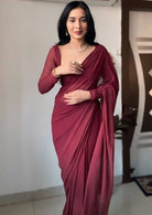 1 Min Maroon Soft Georgette Stitched Readymade Saree - BONYHUBSAREE