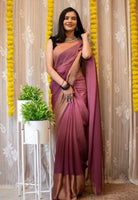 1 Min Mauve Pink Soft Chiffon Silk Stitched Readymade Saree - BONYHUBSAREE