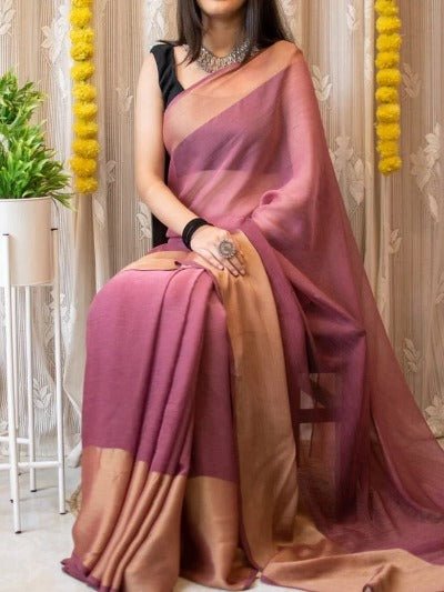 1 Min Mauve Pink Soft Chiffon Silk Stitched Readymade Saree - BONYHUBSAREE