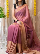 1 Min Mauve Pink Soft Chiffon Silk Stitched Readymade Saree - BONYHUBSAREE