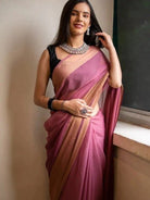 1 Min Mauve Pink Soft Chiffon Silk Stitched Readymade Saree - BONYHUBSAREE