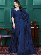 1 Min Navy Blue Designer Rangoli Silk Ready To Wear Saree - BONYHUBSAREE