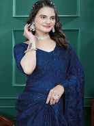 1 Min Navy Blue Designer Rangoli Silk Ready To Wear Saree - BONYHUBSAREE