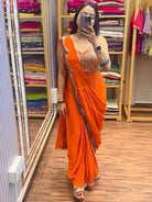 1 Min Orange Embroidered Ready to Wear Stitched Saree Blouse & Koti - BONYHUBSAREE