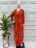 1 Min Orange Embroidered Ready to Wear Stitched Saree Blouse & Koti - BONYHUBSAREE