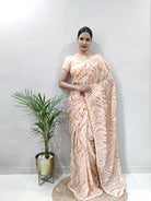 1 Min Peach Sequins Embellished Stitched Readymade Saree - BONYHUBSAREE