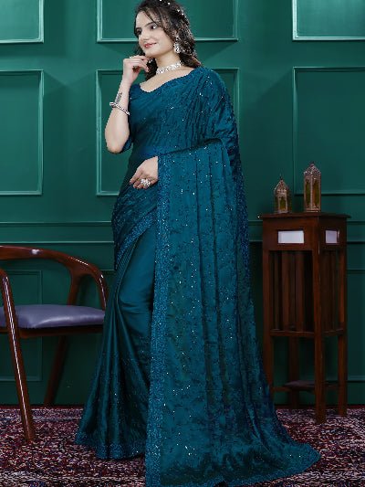 1 Min Peacock Designer Rangoli Silk Ready To Wear Saree - BONYHUBSAREE