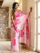 1 Min Pink Georgette Floral Print Stitched Readymade Saree - BONYHUBSAREE