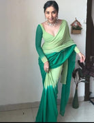 1 Min Pista Green Georgette Dual Shaded Stitched Readymade Saree - BONYHUBSAREE