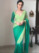 1 Min Pista Green Georgette Dual Shaded Stitched Readymade Saree - BONYHUBSAREE