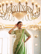 1 Min Pista Green Stylish Designer Readymade Saree+ Blouse - BONYHUBSAREE
