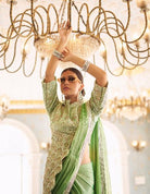 1 Min Pista Green Stylish Designer Readymade Saree+ Blouse - BONYHUBSAREE